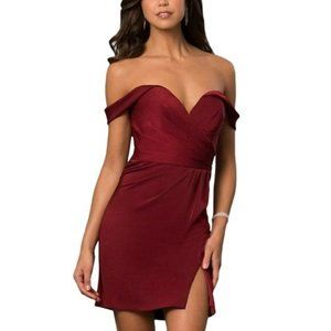 Faviana Off-the-Shoulder Plunging Cocktail Mini Dress Red Size 00 NWT